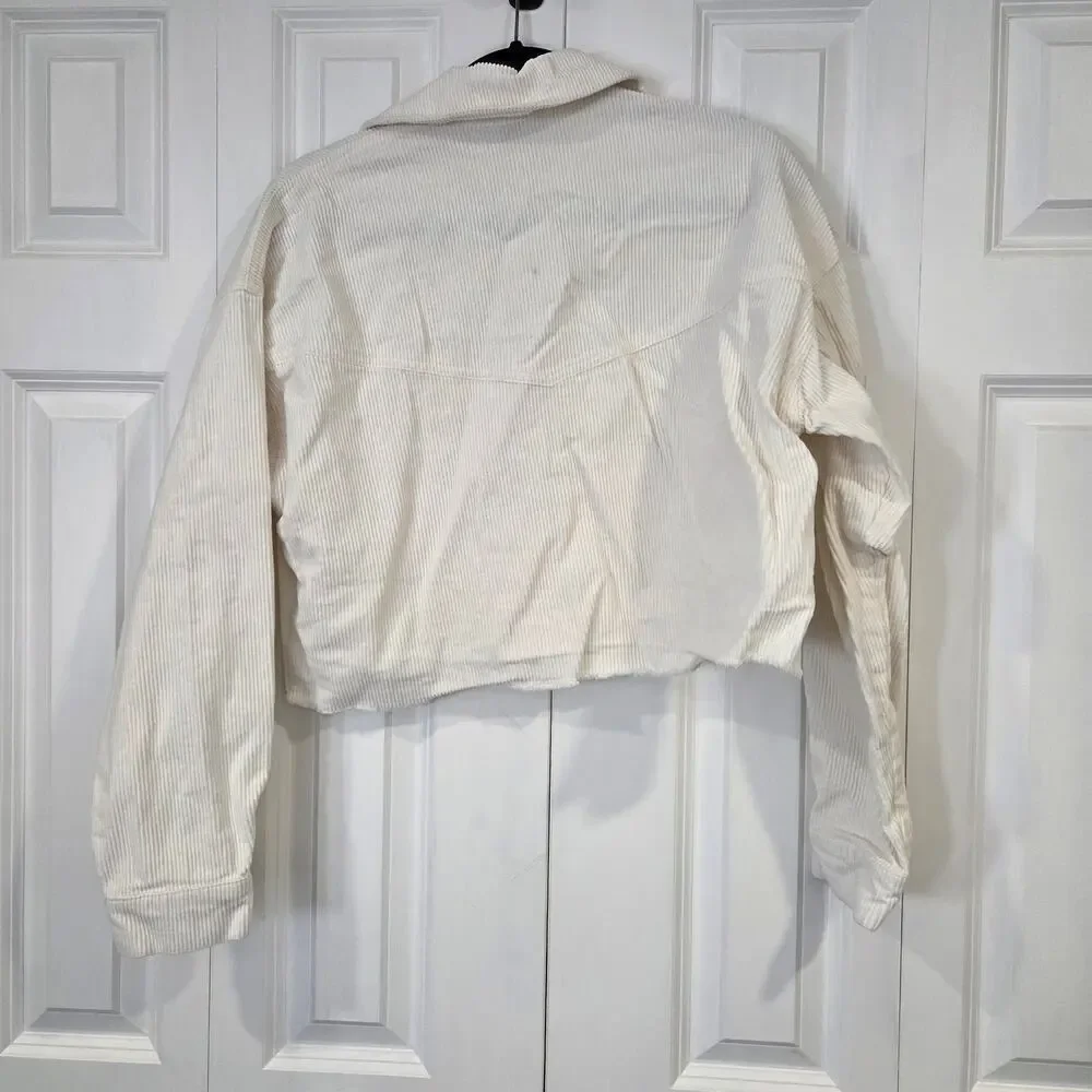 Forever 21 Crop Corduroy Button-Up Cream Jacket   Medium Y2k